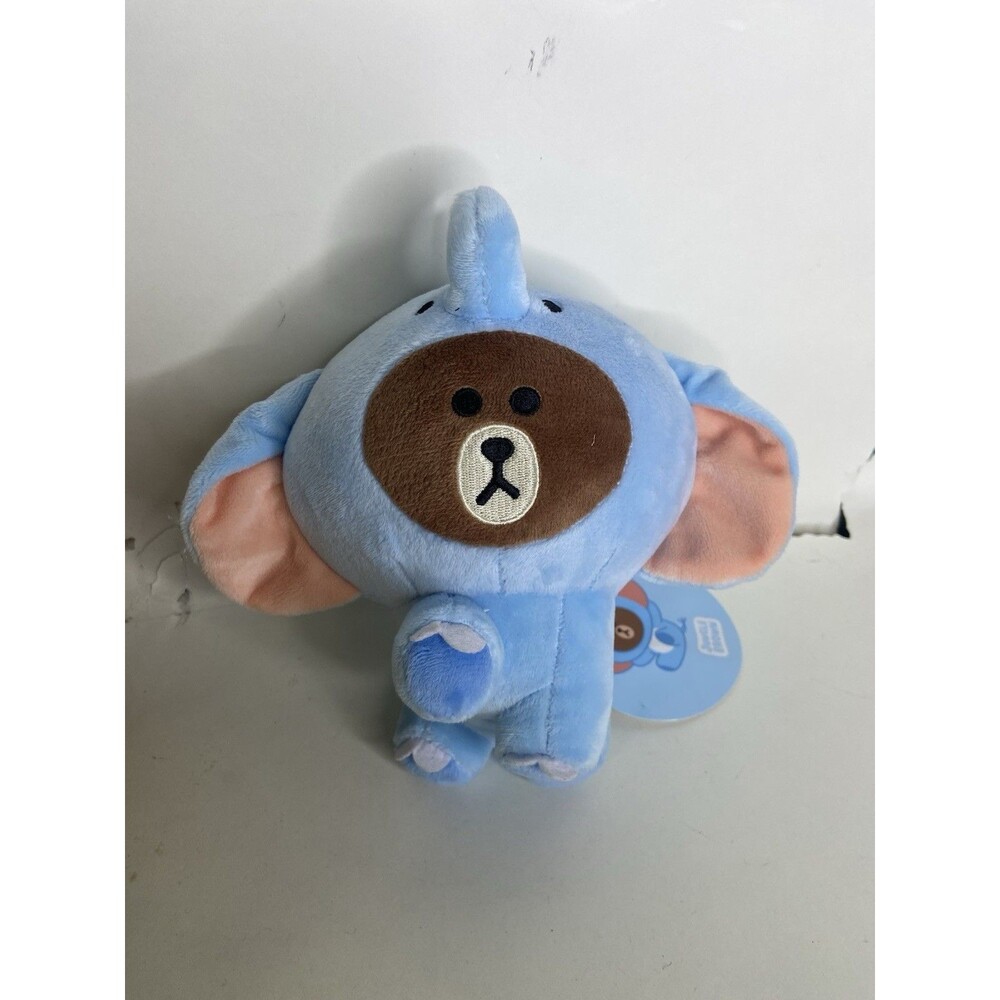 LINE FRIENDS Jungle Brown Teddy Bear in Blue Elephant Costume Plush Stuffed Toy